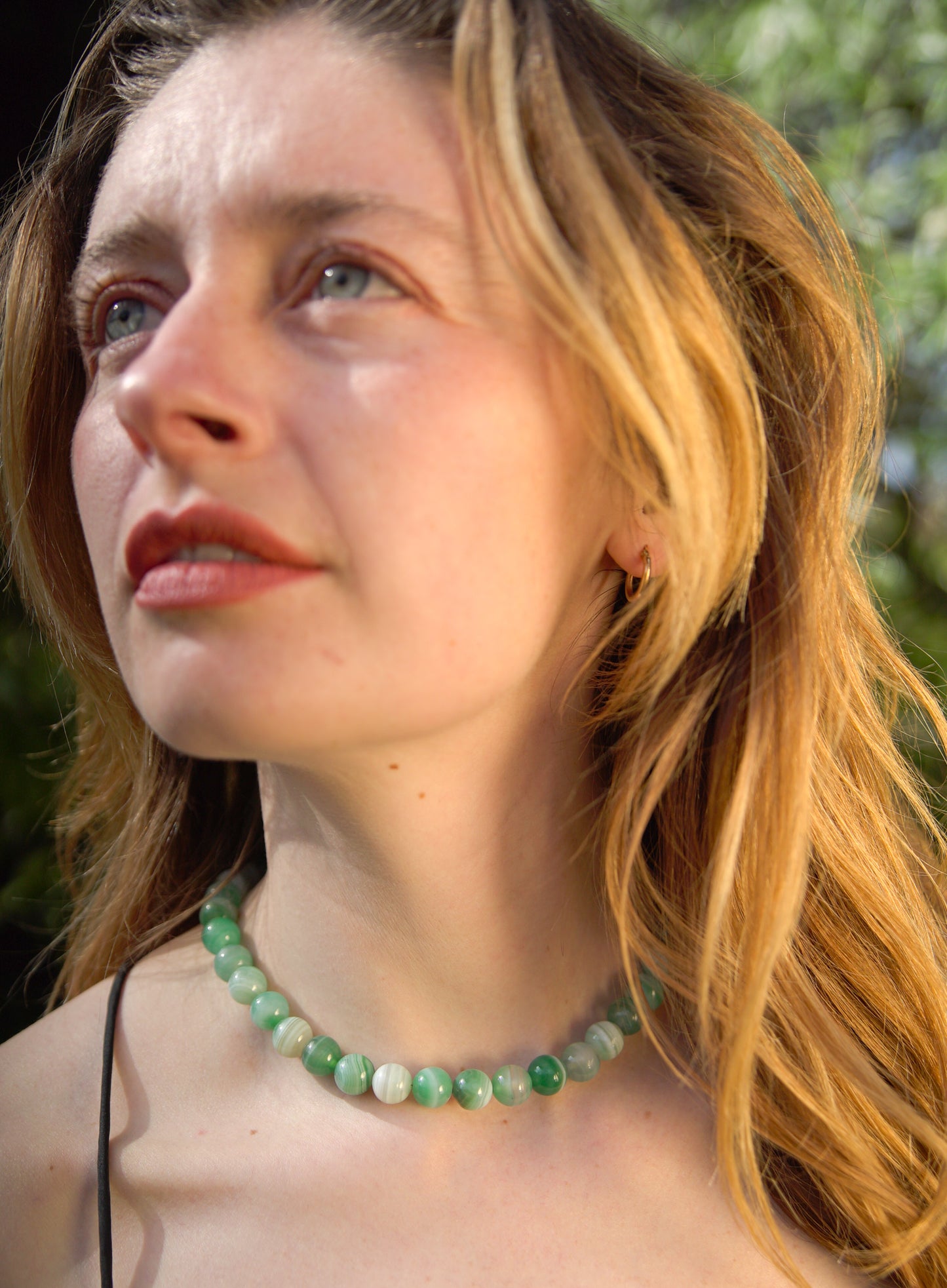 Green Banded Agate Choker With Gold-Filled Clasp
