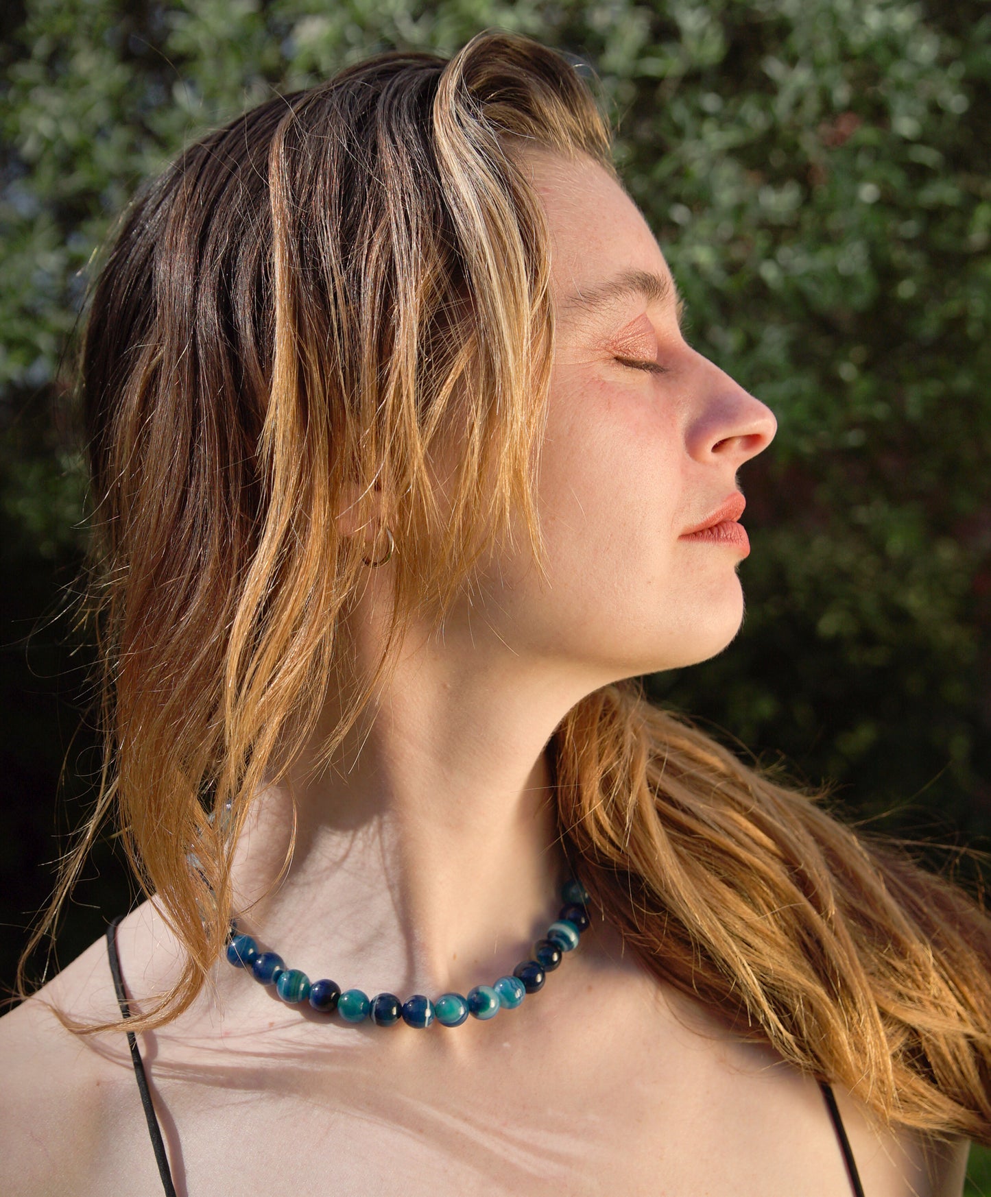 Blue Banded Agate Choker With Gold-Filled Clasp