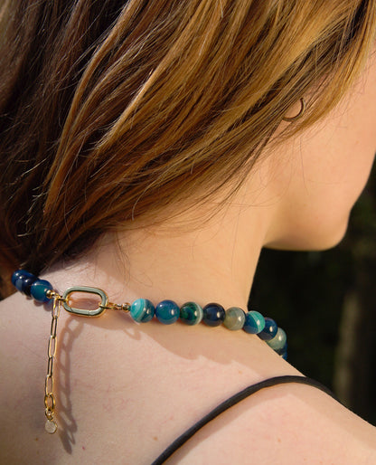 Blue Banded Agate Choker With Gold-Filled Clasp