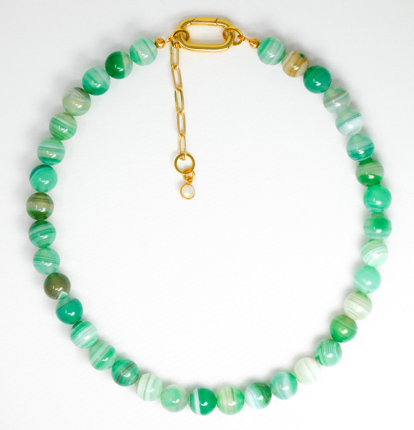 Green Banded Agate Choker With Gold-Filled Clasp