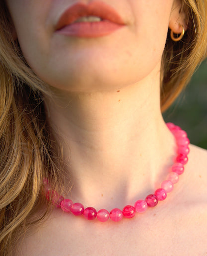 Pink Banded Agate Choker With Gold-Filled Clasp