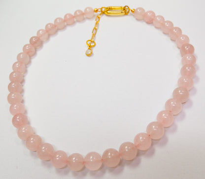 Rose Quartz Choker With Gold-Filled Clasp