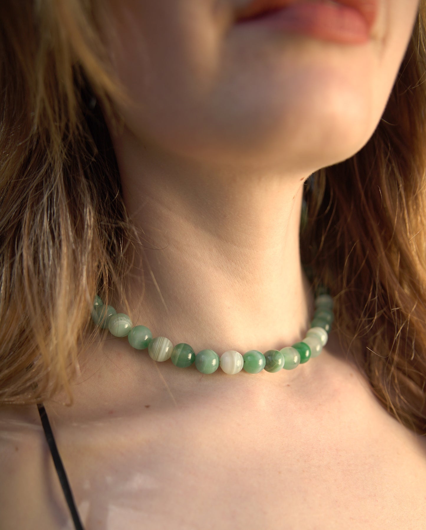 Green Banded Agate Choker With Gold-Filled Clasp